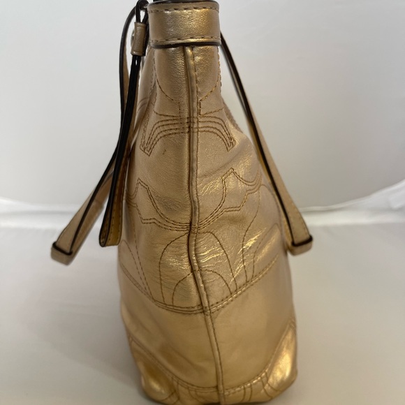 Coach Metallic Gold Signature Stitched Leather Tote - Picture 11 of 13